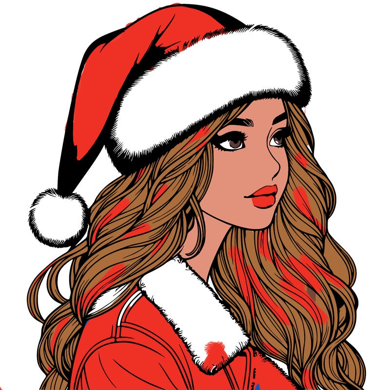 realistic girl in santa hat