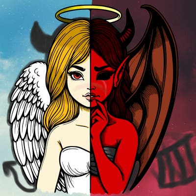 realistic angel half demon