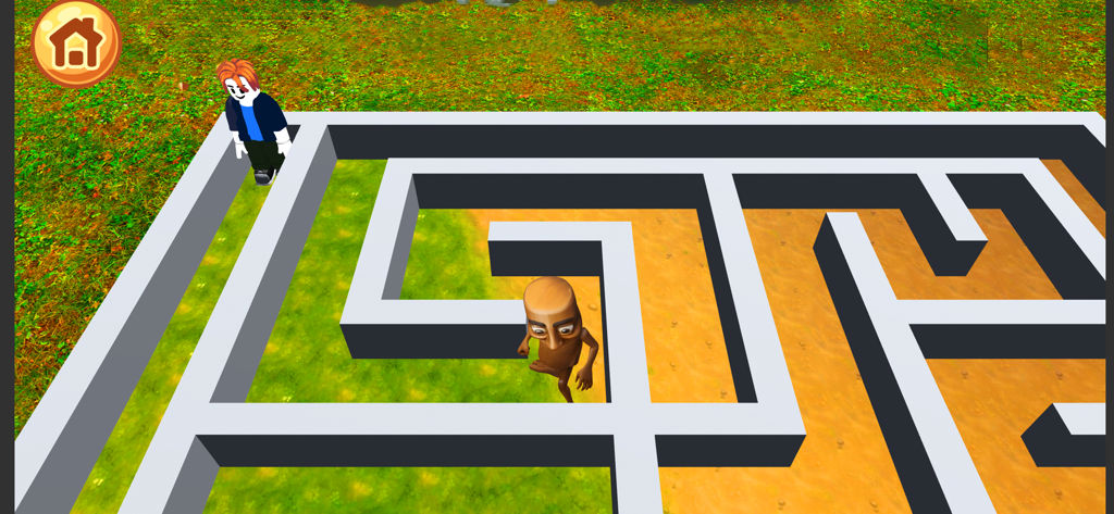 A 3D top-down view of a character navigating a maze in the Maze obby game