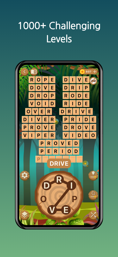 Word Woods Connect the Letters - Gameplay screenshot of Word Woods showing a word connect puzzle with a forest theme and letter circle.