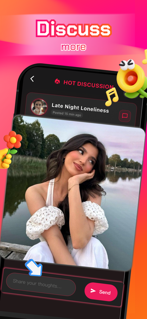 Dina app interface showing a community discussion post about late night loneliness