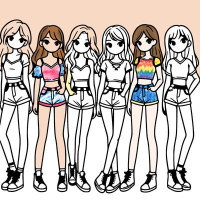 a group of girls wearing crop tops and shorts
