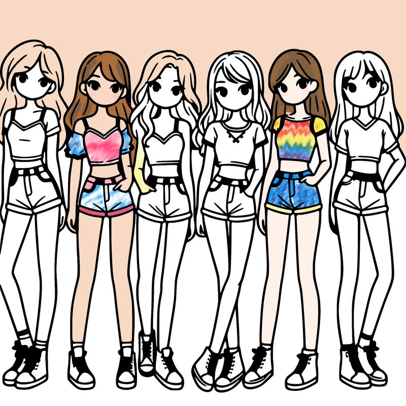 a group of girls wearing crop tops and shorts