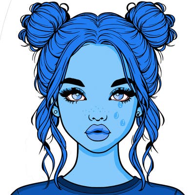 realistic girl with two buns in hair and lips