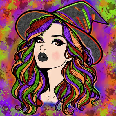 realistic witch girl with wavy hair and lips