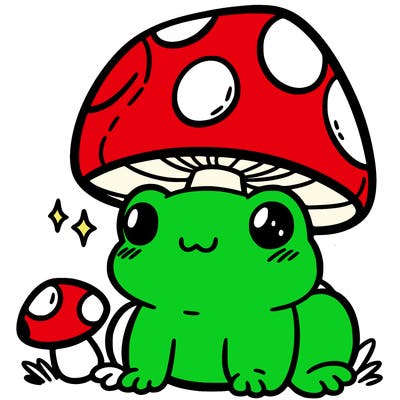 a cute frog with a mushroom hat