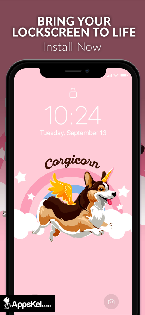 iPhone 잠금 화면의 손 그림 코기콘 강아지 배경화면