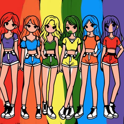 a group of girls wearing crop tops and shorts