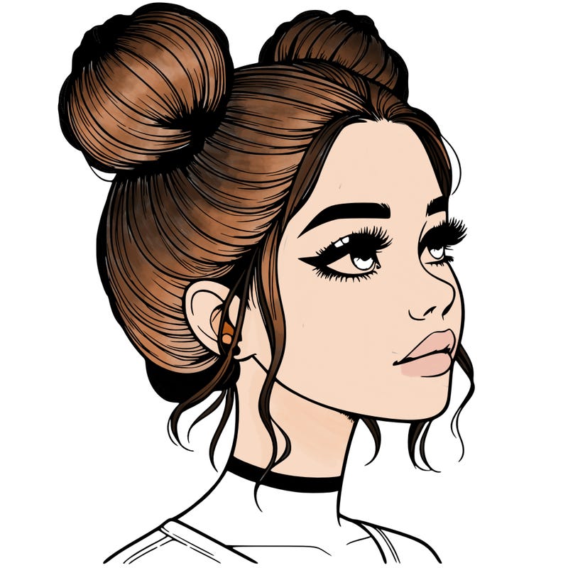 realistic girl with buns on the top of her head