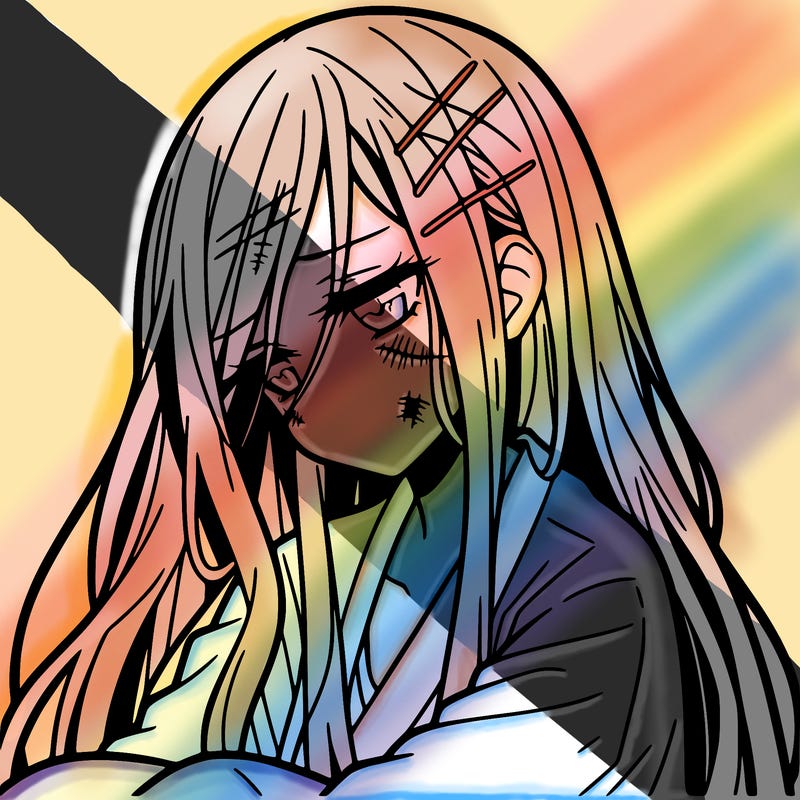 sad anime girl long haired girl with scars