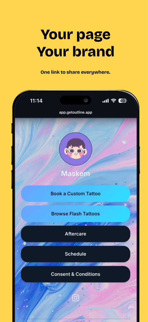 Outline - Tattoo Booking App - Custom branding and booking page for tattoo artists on Outline