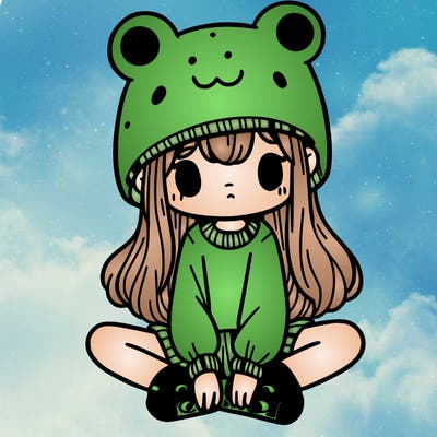 a girl wearing a frog hat and some frog socks