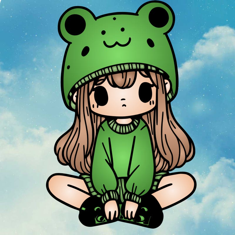 a girl wearing a frog hat and some frog socks