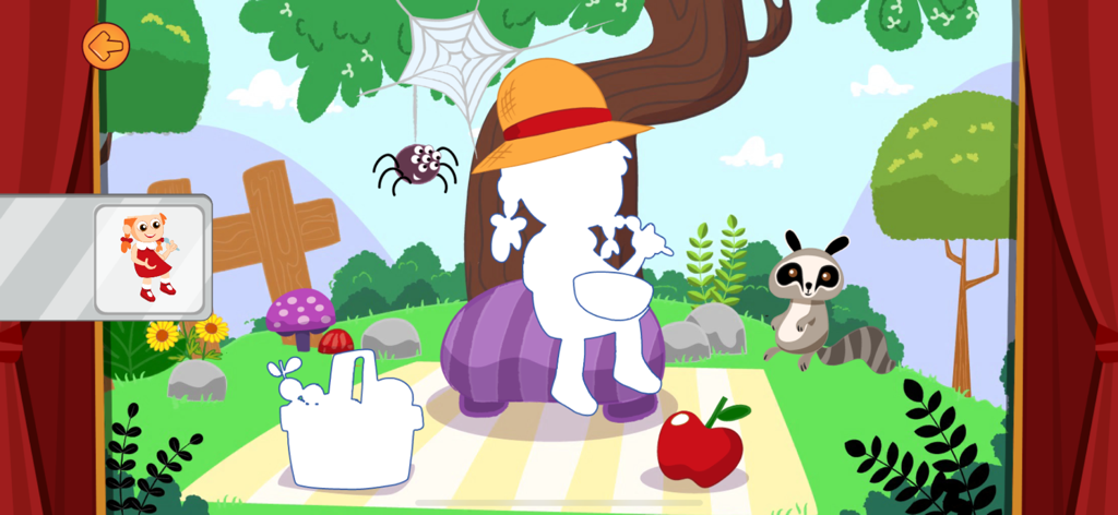 Toddler matching sticker puzzle featuring a nursery rhyme scene with character silhouettes