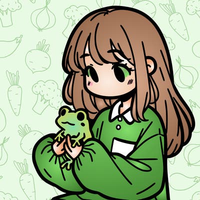 girl with long hair and a oversized shirt. and she is holding a frog
