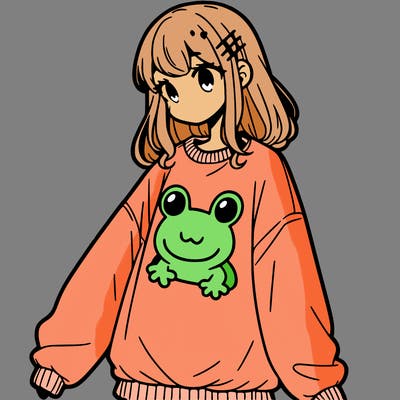 girl wearing frogging sweatshirt