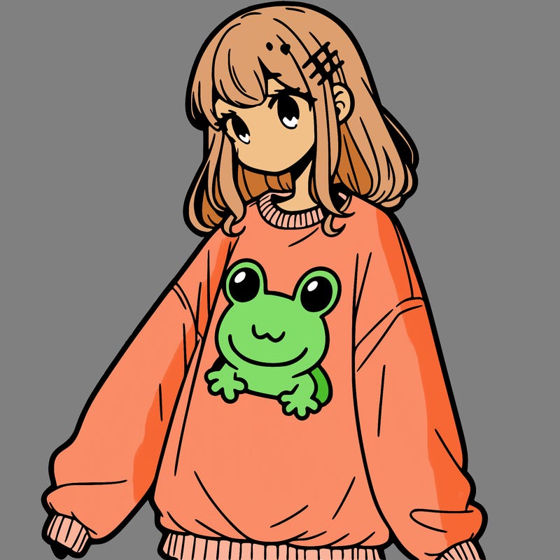 girl wearing frogging sweatshirt