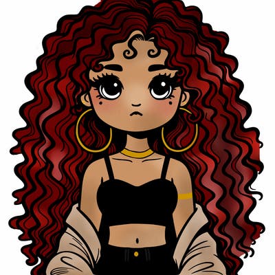 bad girl with crop top and long curly hair
