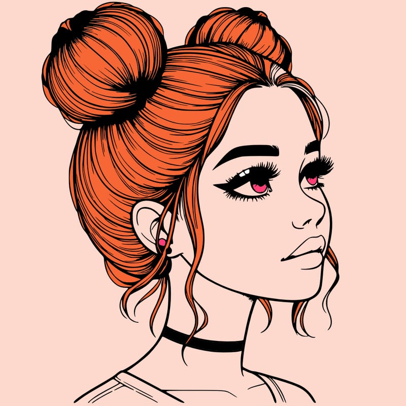 realistic girl with buns on the top of her head