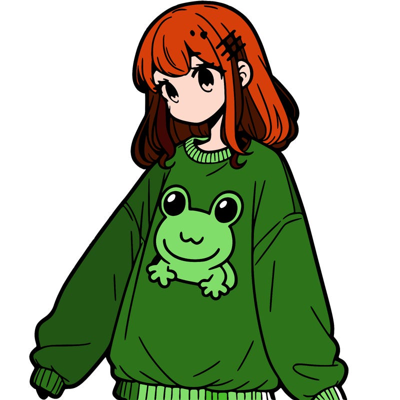 girl wearing frogging sweatshirt