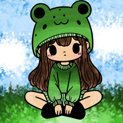a girl wearing a frog hat and some frog socks
