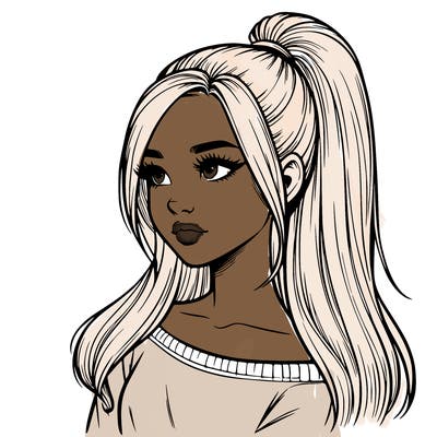 realistic girl with a high ponytail