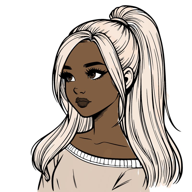 realistic girl with a high ponytail