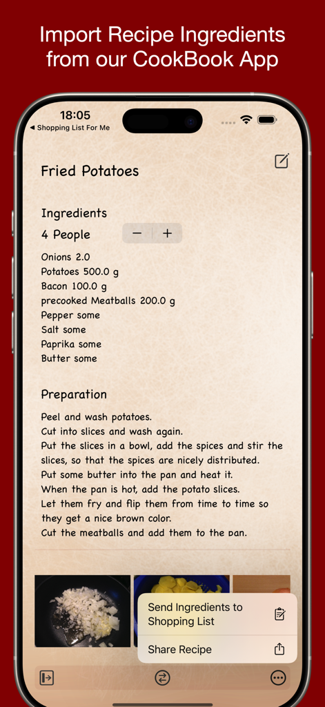 Shopping List For Me - Una receta de Patatas Fritas con una opción para enviar ingredientes directamente a la aplicación Lista de Compras Para Mí