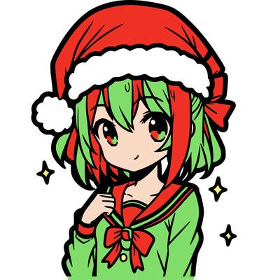 anime girl wearing a santa hat