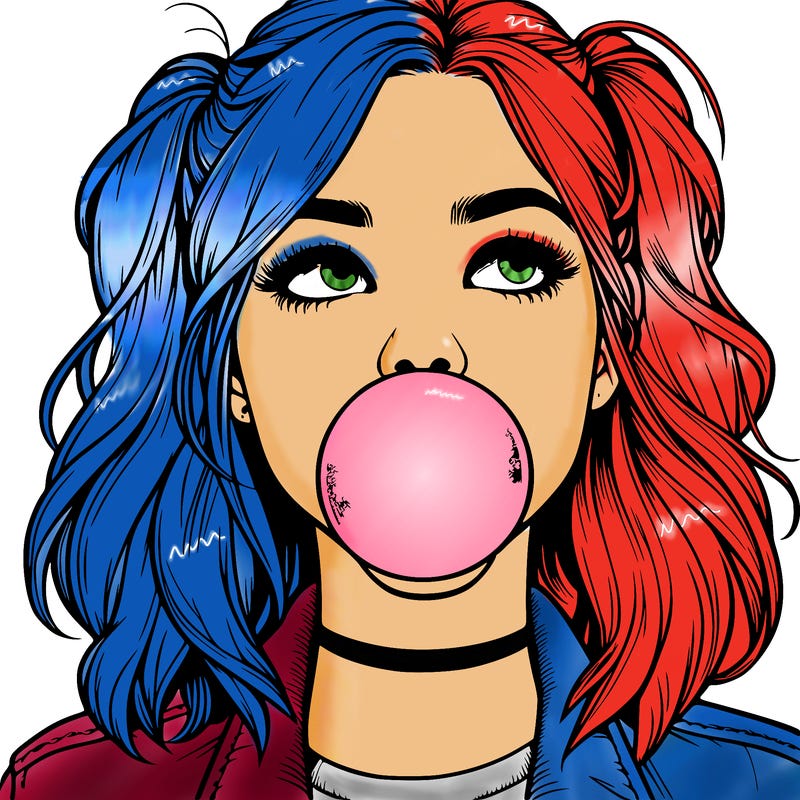 realististic girl blowing bubble -gum