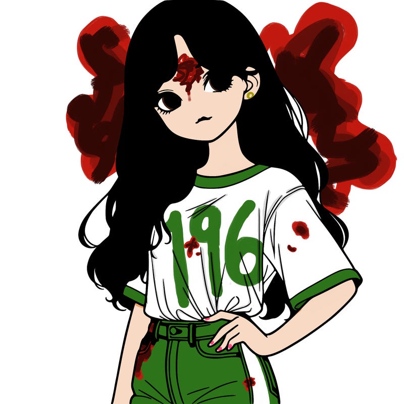 beautiful korean girl with long brown hair, wearing a white t-shirt and blue jeans