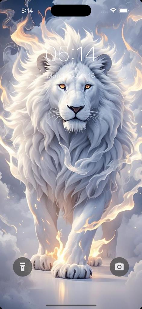 Un maestoso leone bianco con effetti di luce luminosi come sfondo per telefono