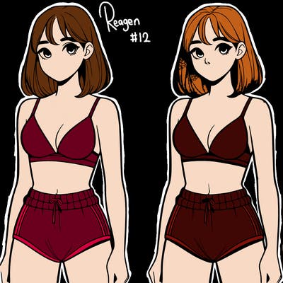 a realistic girl in her swimming trunks