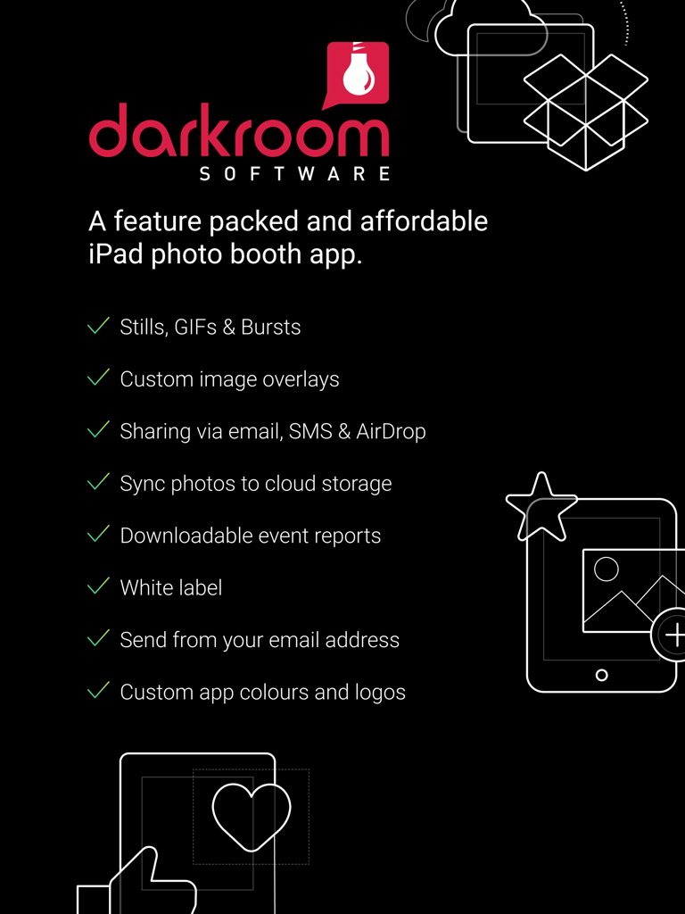 Darkroom Booth - Professionelle Funktionenliste der Darkroom Booth iPad Fotobox-Software