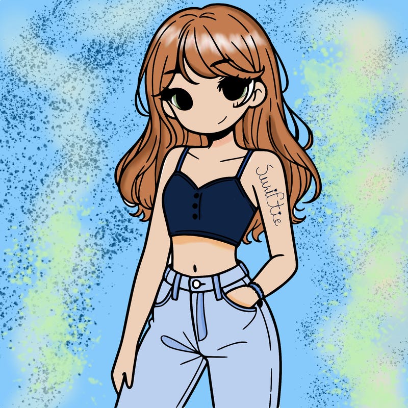 a girl wearing a crop top and jeans