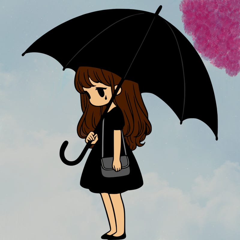 lonely girl holding black umbrella
