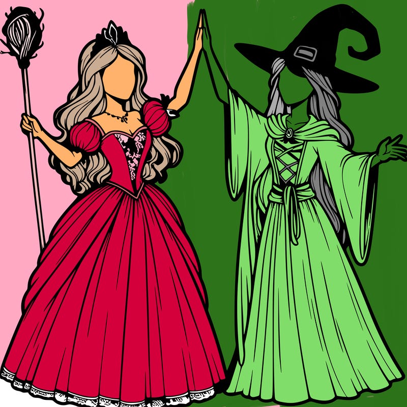 detailed realistic split of a princess and a witch
