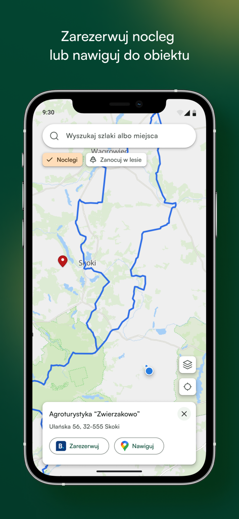 Velomapa - Velomapa Radkarte, die eine Route und eine Unterkunftsreservierung in Polen zeigt.