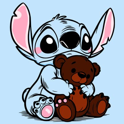 stitch hugging a teddy bear