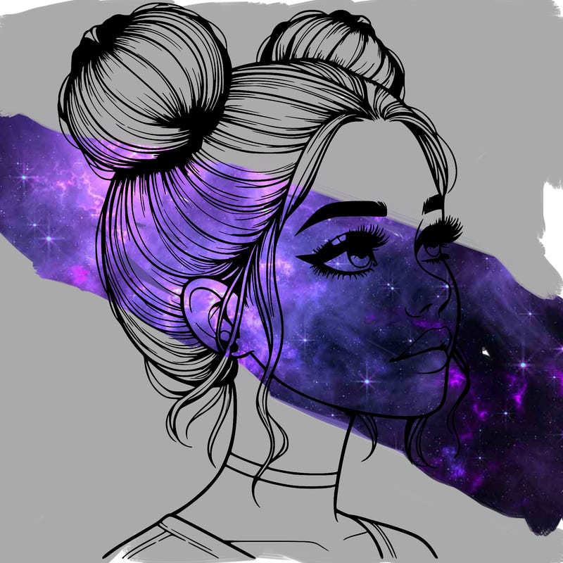 realistic girl with buns on the top of her head