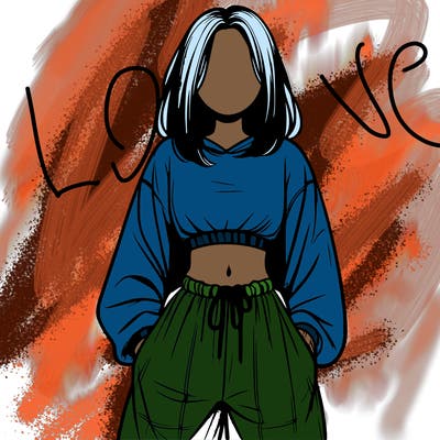 realistic girl faceless with baggy pants and a crop top