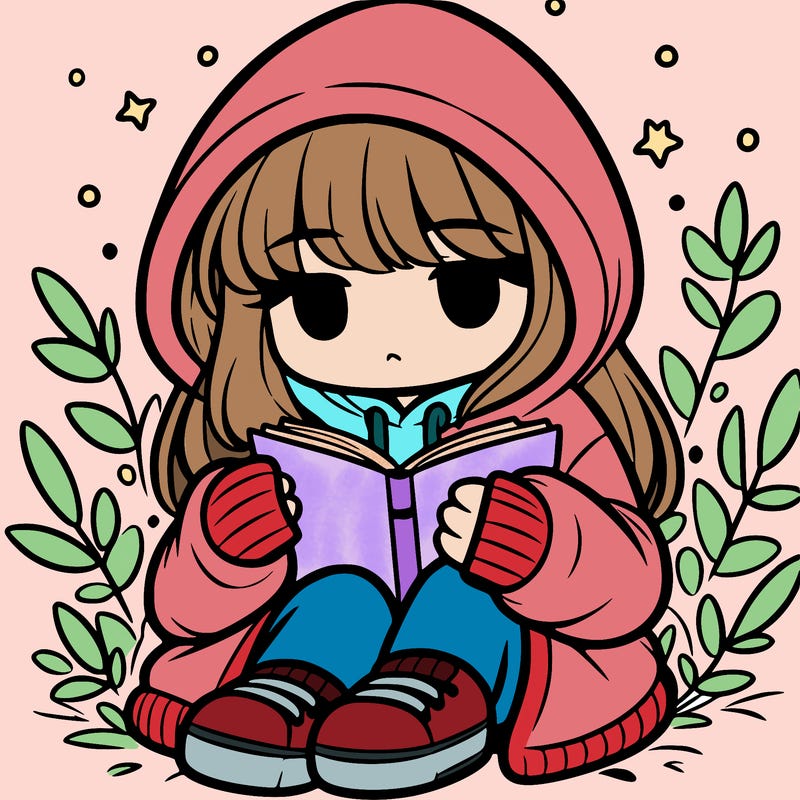 girl in oversized hoodie reading a book