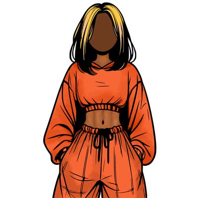 realistic girl faceless with baggy pants and a crop top
