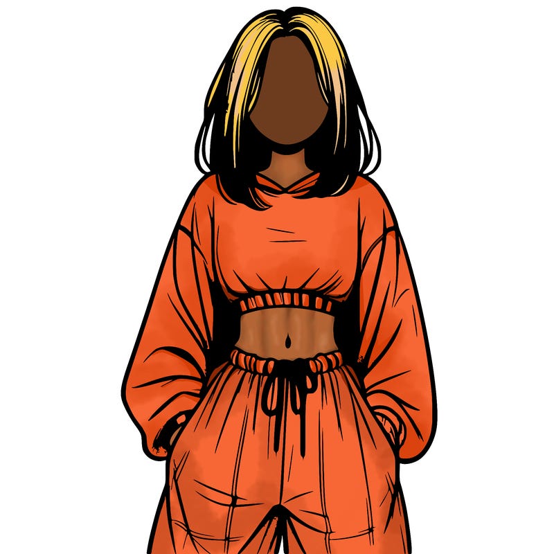 realistic girl faceless with baggy pants and a crop top