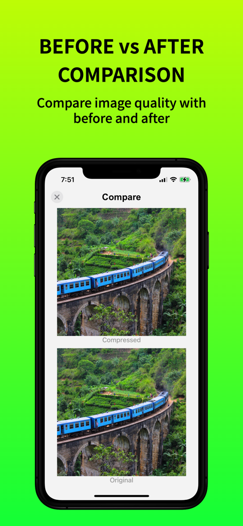 Photo Compress - Vorher-Nachher-Vergleich von Original- und komprimierter Fotoqualität