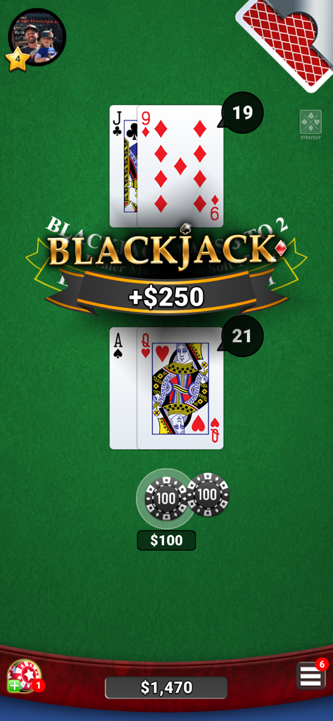 Blackjack 21! - Casino Games - Mão vencedora de blackjack de 21 contra o dealer em um aplicativo de cassino móvel