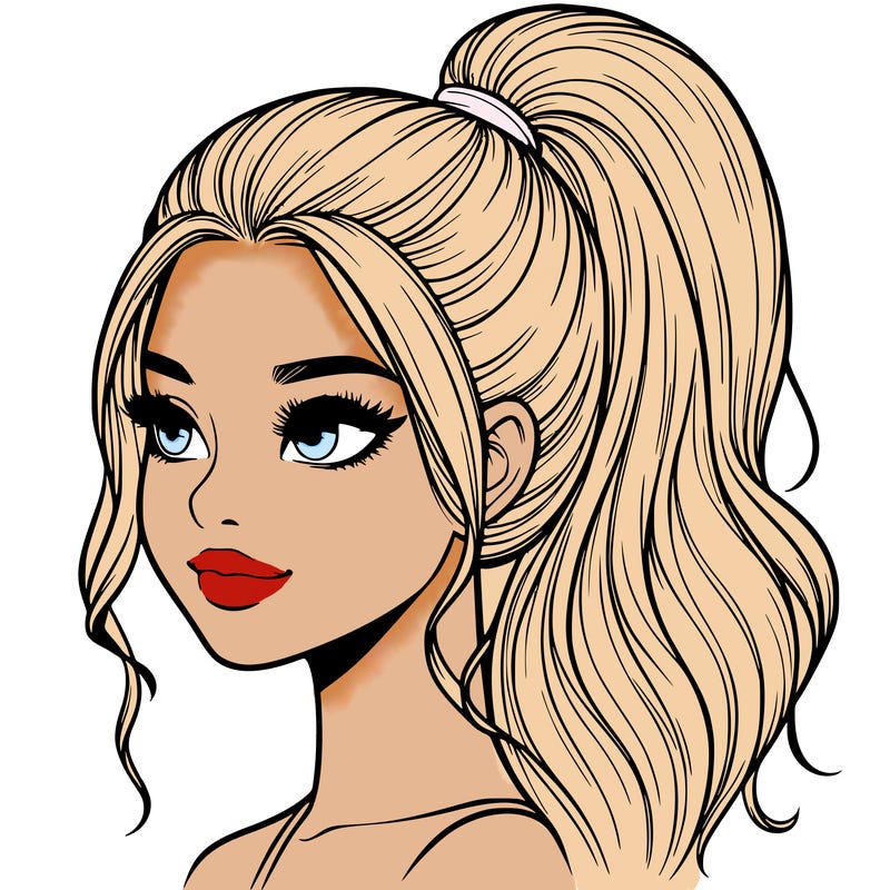 realistic girl with a high ponytail