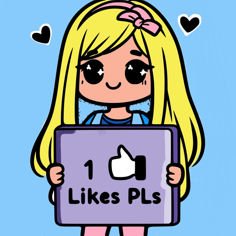 girl holding a sign saying 10 likes pls