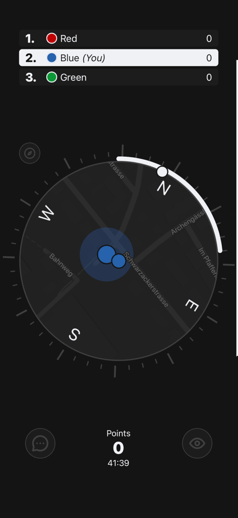 Tactical radar map and team scoreboard in the Catag app
