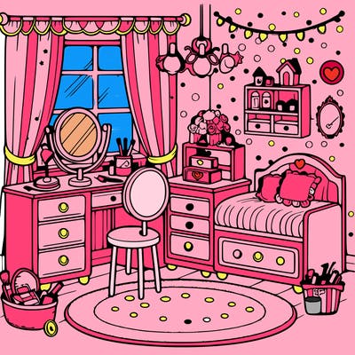 girly bedroom for teenager with vanity